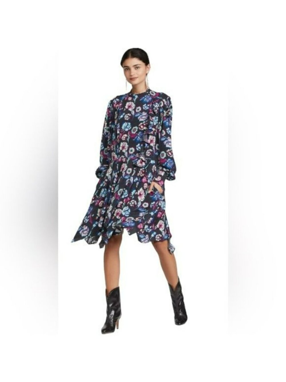 Isabel Marant $1395 Silk Floral Long Sleeve Verikio Flowy Midi Dress Size 6 NWT